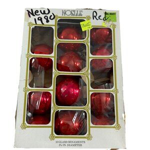 Vintage Noelle 11 Red Glass Ball Christmas Ornaments USA Holiday W Box READ